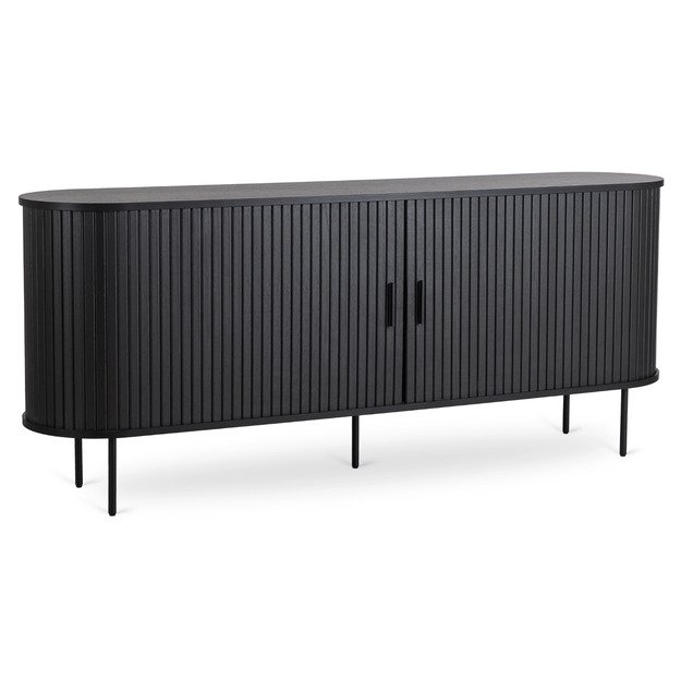 Triša TRISH stumdoma komoda svetainei, 180 cm, juoda, dviejų durų, grioveliai, moderni 3