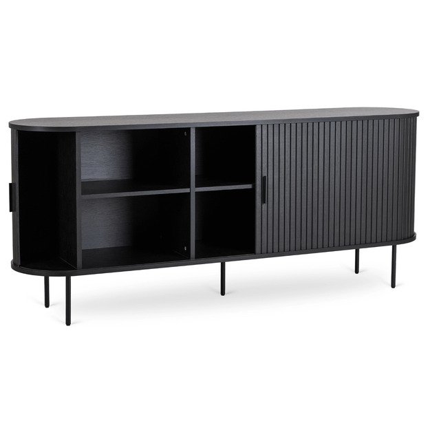 Triša TRISH stumdoma komoda svetainei, 180 cm, juoda, dviejų durų, grioveliai, moderni 4