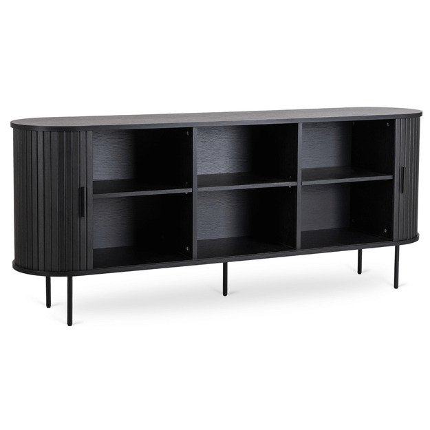 Triša TRISH stumdoma komoda svetainei, 180 cm, juoda, dviejų durų, grioveliai, moderni 5