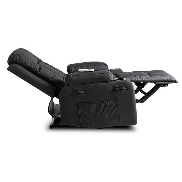Dėžutė BOX 2 atlošiama masažinė kėdė su pakoja, juoda, moderni eko oda 7