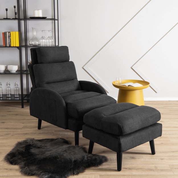 Henris HENRY poilsio krėslas su pakoja, juodas, modernus lofto stilius 1