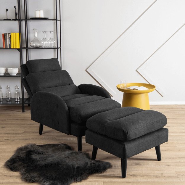 Henris HENRY poilsio krėslas su pakoja, juodas, modernus lofto stilius 2