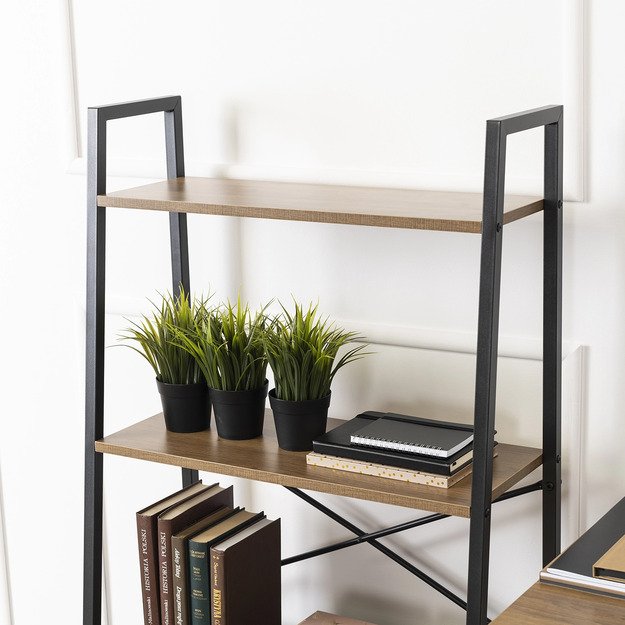 Gia GIA riešuto/juodos spalvos atvira lentyna knygoms ir žaislams svetainei, moderni industrinė 2