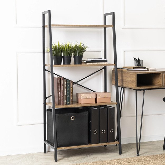 Gia GIA riešuto/juodos spalvos atvira lentyna knygoms ir žaislams svetainei, moderni industrinė 1