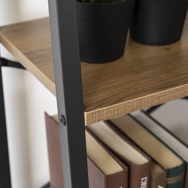 Gia GIA riešuto/juodos spalvos atvira lentyna knygoms ir žaislams svetainei, moderni industrinė 4