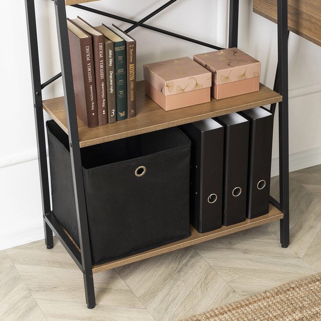 Gia GIA riešuto/juodos spalvos atvira lentyna knygoms ir žaislams svetainei, moderni industrinė 3