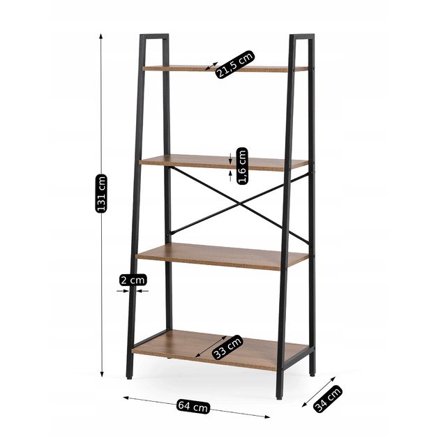 Gia GIA riešuto/juodos spalvos atvira lentyna knygoms ir žaislams svetainei, moderni industrinė 8