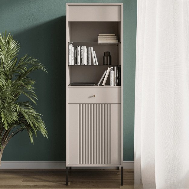 Minkštas Aukšta stiklinė vitrina, minkšta, kašmyro imitacija, grioveliai, moderni