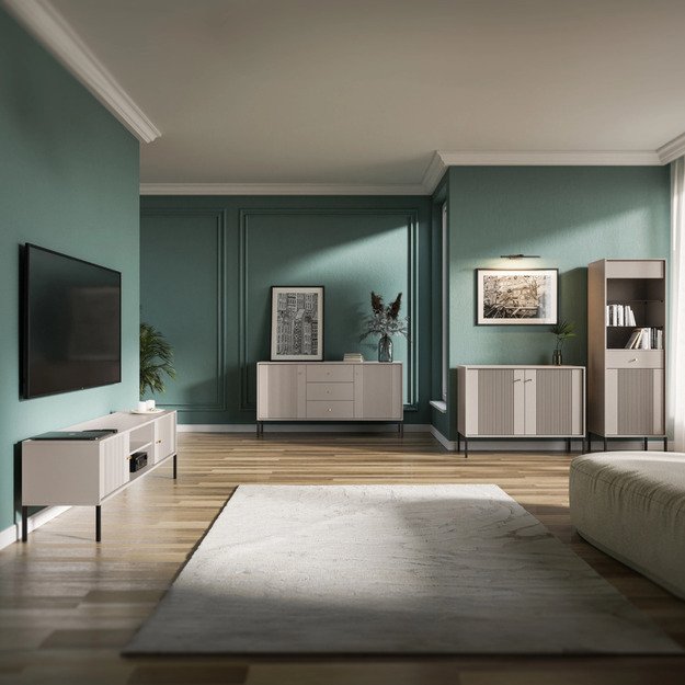 Minkštas Aukšta stiklinė vitrina, minkšta, kašmyro imitacija, grioveliai, moderni 1