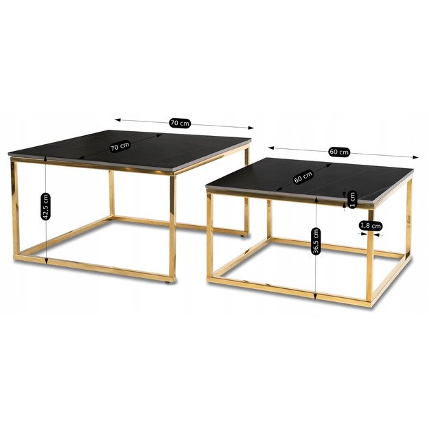 Tenoras TENOR juodo marmuro / aukso spalvos kavos staliukų komplektas prabangiai svetainei 7