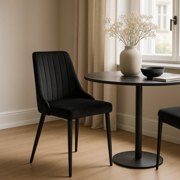 Baris BARI apmuštas valgomojo krėslas, juodas aksomas, modernus