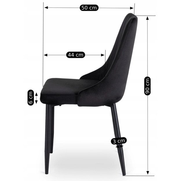 Baris BARI apmuštas valgomojo krėslas, juodas aksomas, modernus 6