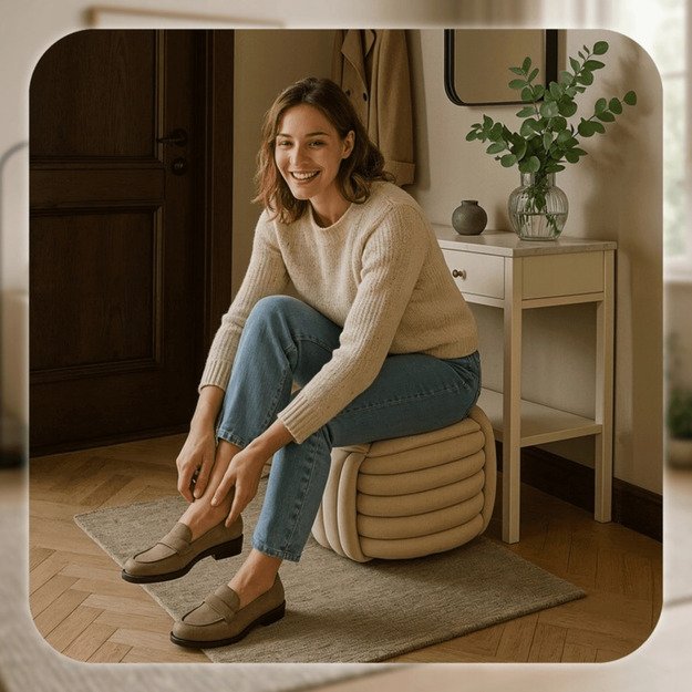 Magma MAGMA kreminis modernus austas aksominis pufas 2