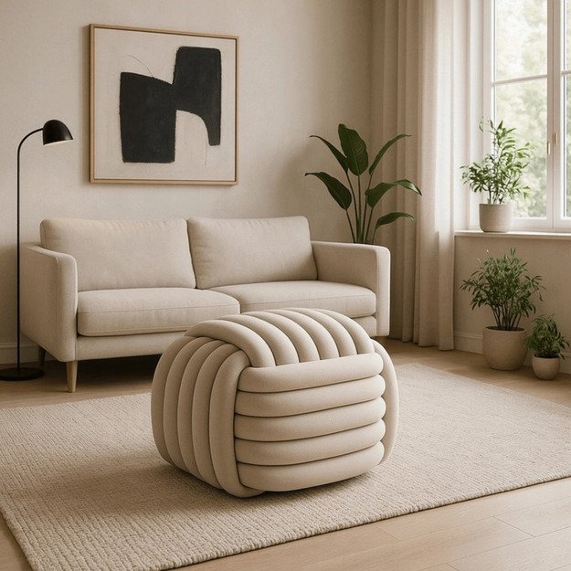 Magma MAGMA kreminis modernus austas aksominis pufas