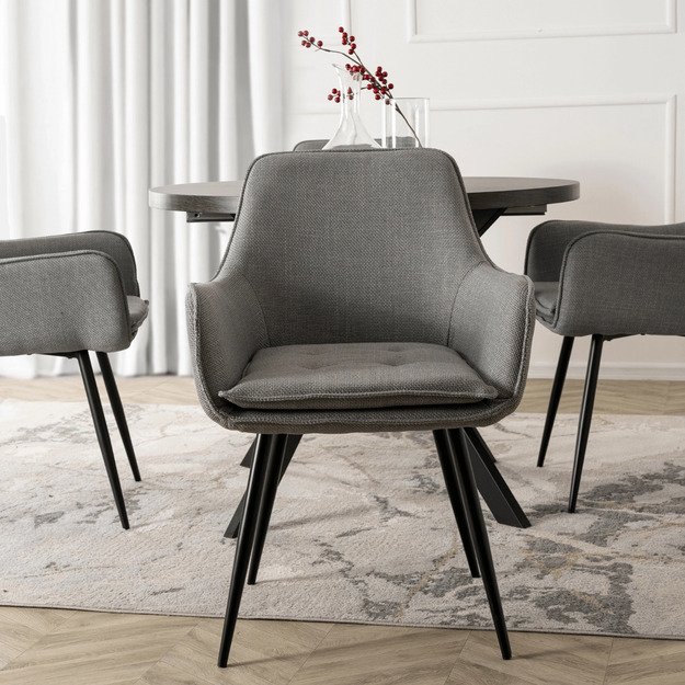 Edrickas EDRICK apmuštas valgomojo krėslas, pilkas, modernus lofto formos