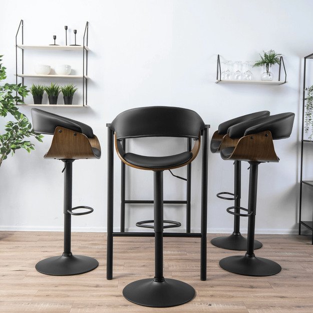 Džersis NEVADA Valgomojo taburetė su pasukama rankena, juoda/riešutmedžio spalvos, lofto stiliaus 3