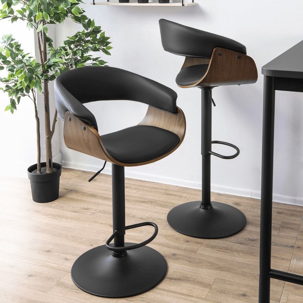 Džersis NEVADA Valgomojo taburetė su pasukama rankena, juoda/riešutmedžio spalvos, lofto stiliaus 1