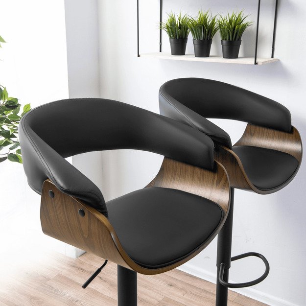 Džersis NEVADA Valgomojo taburetė su pasukama rankena, juoda/riešutmedžio spalvos, lofto stiliaus 4