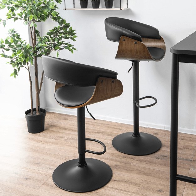 Džersis NEVADA Valgomojo taburetė su pasukama rankena, juoda/riešutmedžio spalvos, lofto stiliaus 2