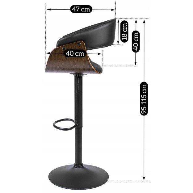Džersis NEVADA Valgomojo taburetė su pasukama rankena, juoda/riešutmedžio spalvos, lofto stiliaus 14