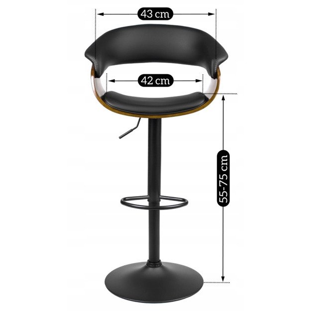 Džersis NEVADA Valgomojo taburetė su pasukama rankena, juoda/riešutmedžio spalvos, lofto stiliaus 13