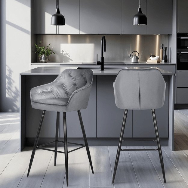 Salemas Apmuštas baro kėdė SALEM, pilkas aksomas, modernus loftas