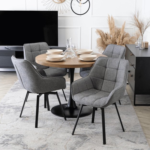 Lino LINO apvalus stalas, 100 cm, riešuto spalvos/juodas, modernus lofto stiliaus