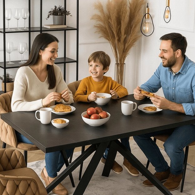 Maksimas MAXIME stačiakampis ištraukiamas stalas, 160–240 cm, keramika, juodas marmuras, moderniam lofto stiliaus valgomajam 2