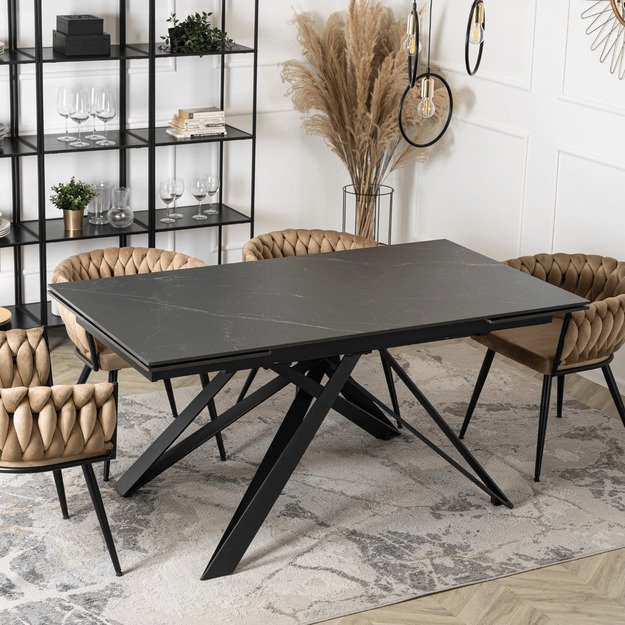 Maksimas MAXIME stačiakampis ištraukiamas stalas, 160–240 cm, keramika, juodas marmuras, moderniam lofto stiliaus valgomajam 3