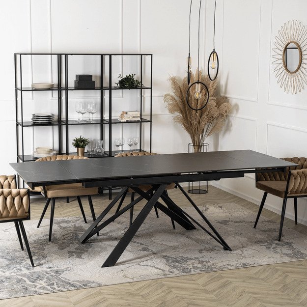 Maksimas MAXIME stačiakampis ištraukiamas stalas, 160–240 cm, keramika, juodas marmuras, moderniam lofto stiliaus valgomajam 4