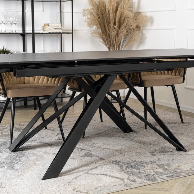 Maksimas MAXIME stačiakampis ištraukiamas stalas, 160–240 cm, keramika, juodas marmuras, moderniam lofto stiliaus valgomajam 7