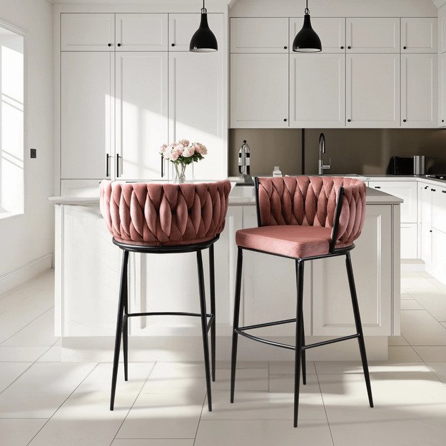 Floresas Apmuštas austas baro kėdė FLORES, rožinis aksomas, modernus loftas