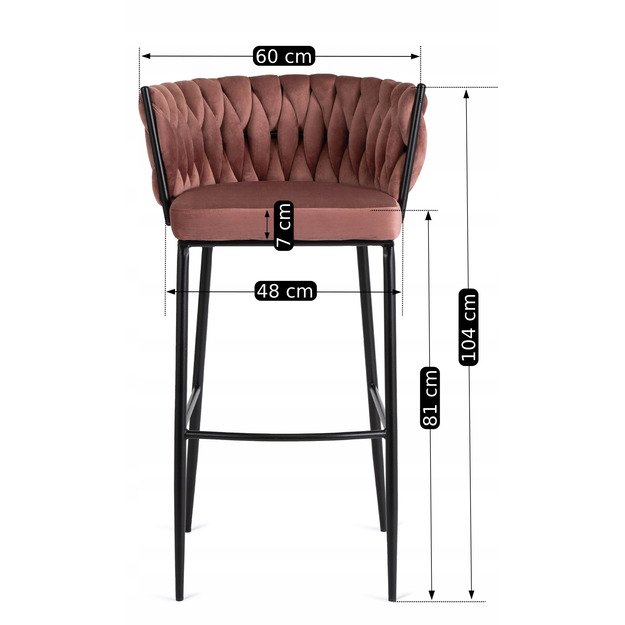 Floresas Apmuštas austas baro kėdė FLORES, rožinis aksomas, modernus loftas 6