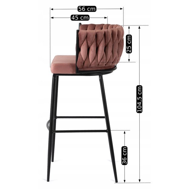 Floresas Apmuštas austas baro kėdė FLORES, rožinis aksomas, modernus loftas 7