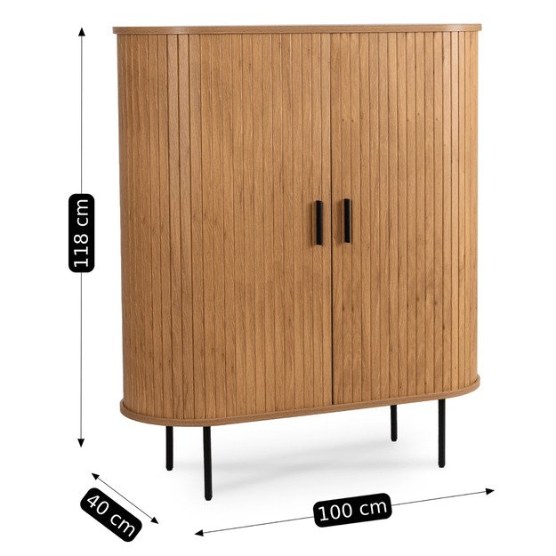 Triša TRISH aukšta komoda su stumdomomis stalčiais, 100 cm, ąžuolo spalvos, dviejų durų, grioveliais, moderni 6