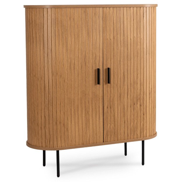 Triša TRISH aukšta komoda su stumdomomis stalčiais, 100 cm, ąžuolo spalvos, dviejų durų, grioveliais, moderni 1