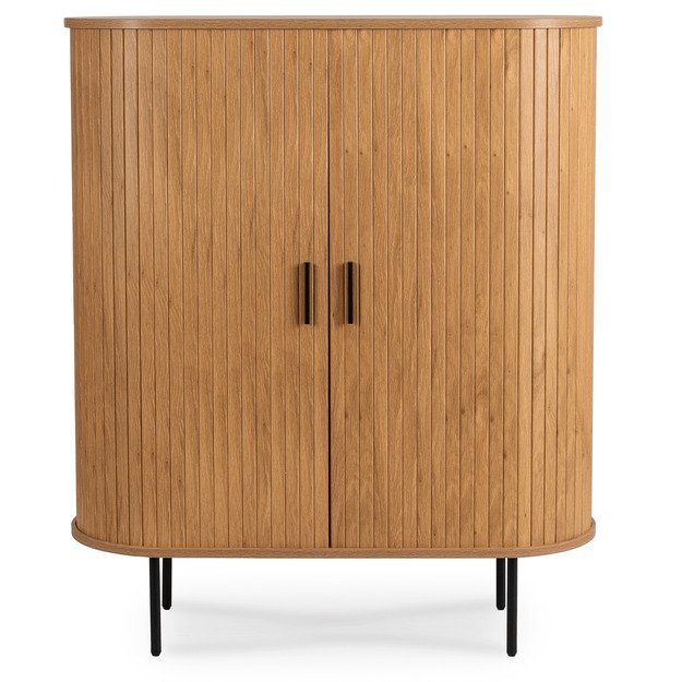 Triša TRISH aukšta komoda su stumdomomis stalčiais, 100 cm, ąžuolo spalvos, dviejų durų, grioveliais, moderni 4