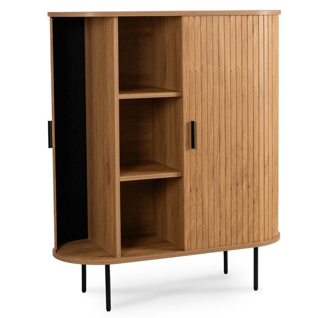 Triša TRISH aukšta komoda su stumdomomis stalčiais, 100 cm, ąžuolo spalvos, dviejų durų, grioveliais, moderni 3