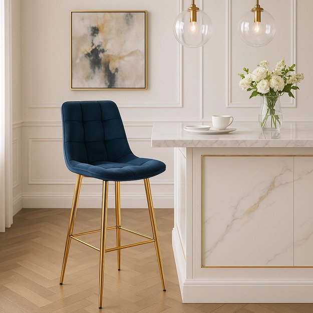 Arielė ARIEL apmuštas baro kėdė, tamsiai mėlyna, aksominis, modernus žavesys