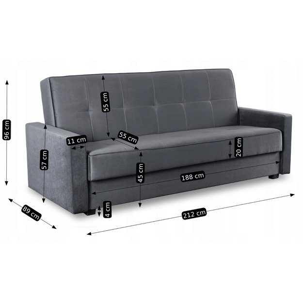 Aluna ALUNA sofa su miegojimo funkcija, sulankstoma dviejų vietų sofa, pilkos spalvos, moderni svetainei 9