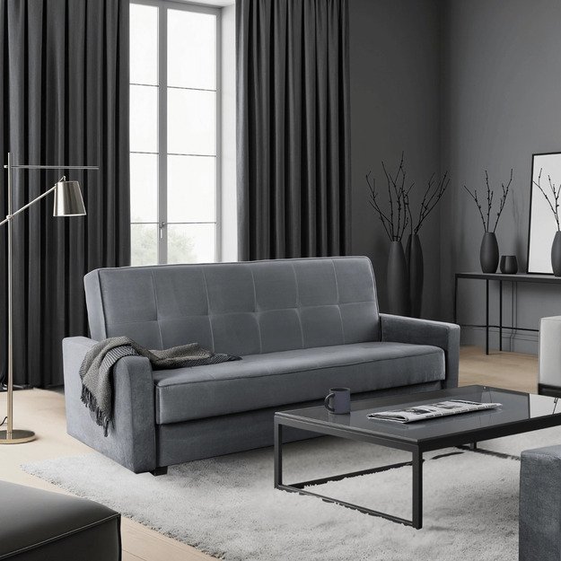 Aluna ALUNA sofa su miegojimo funkcija, sulankstoma dviejų vietų sofa, pilkos spalvos, moderni svetainei