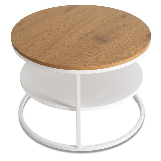 Geriausias BEST kavos staliukas su lentyna, 70 cm, ąžuolo/baltos spalvos, skandinaviškas 3