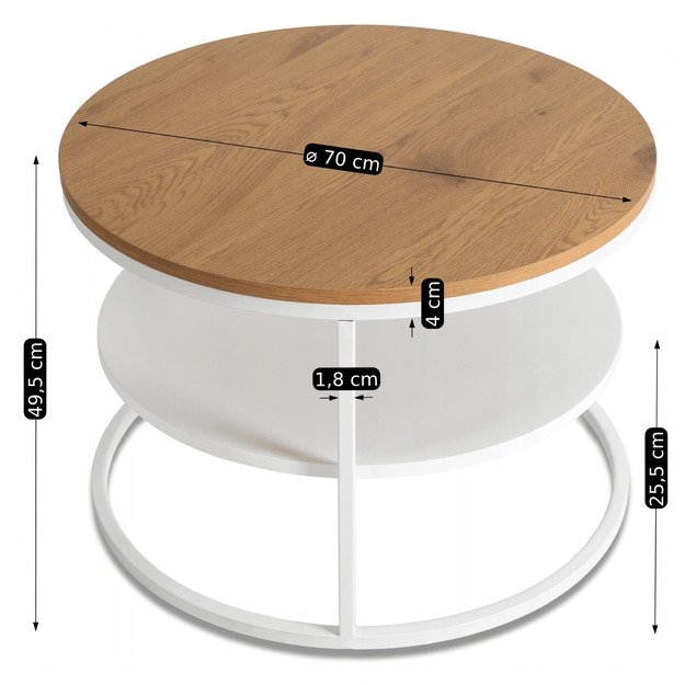 Geriausias BEST kavos staliukas su lentyna, 70 cm, ąžuolo/baltos spalvos, skandinaviškas 6