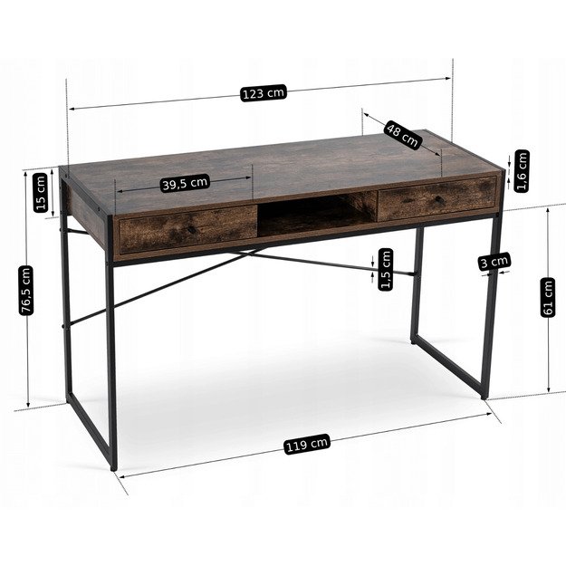 Stepė Namų biuro stalas, juodas rėmas, STEP, 123 cm, rudas/juodas, modernus 5