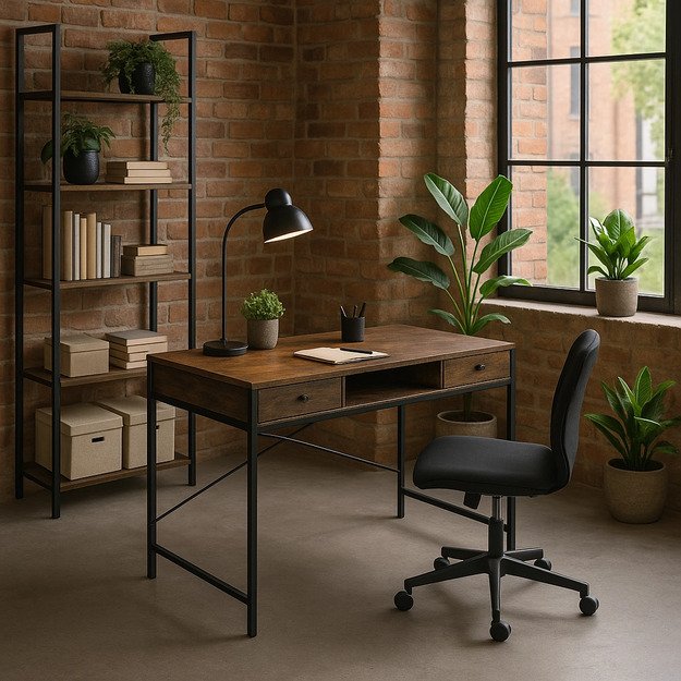 Stepė Namų biuro stalas, juodas rėmas, STEP, 123 cm, rudas/juodas, modernus