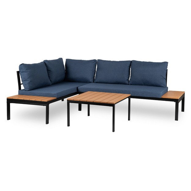 Normanas NORMAN sodo baldų komplektas, tamsiai mėlyna/juoda, kampinė sofa, terasos stalas, modernus metalinis 1